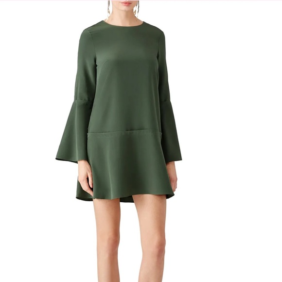 slim fit dress slacks 4 Ply Silk Long Sleeve Cocoon Dress in Green by Tibi – Idlewild main image 1